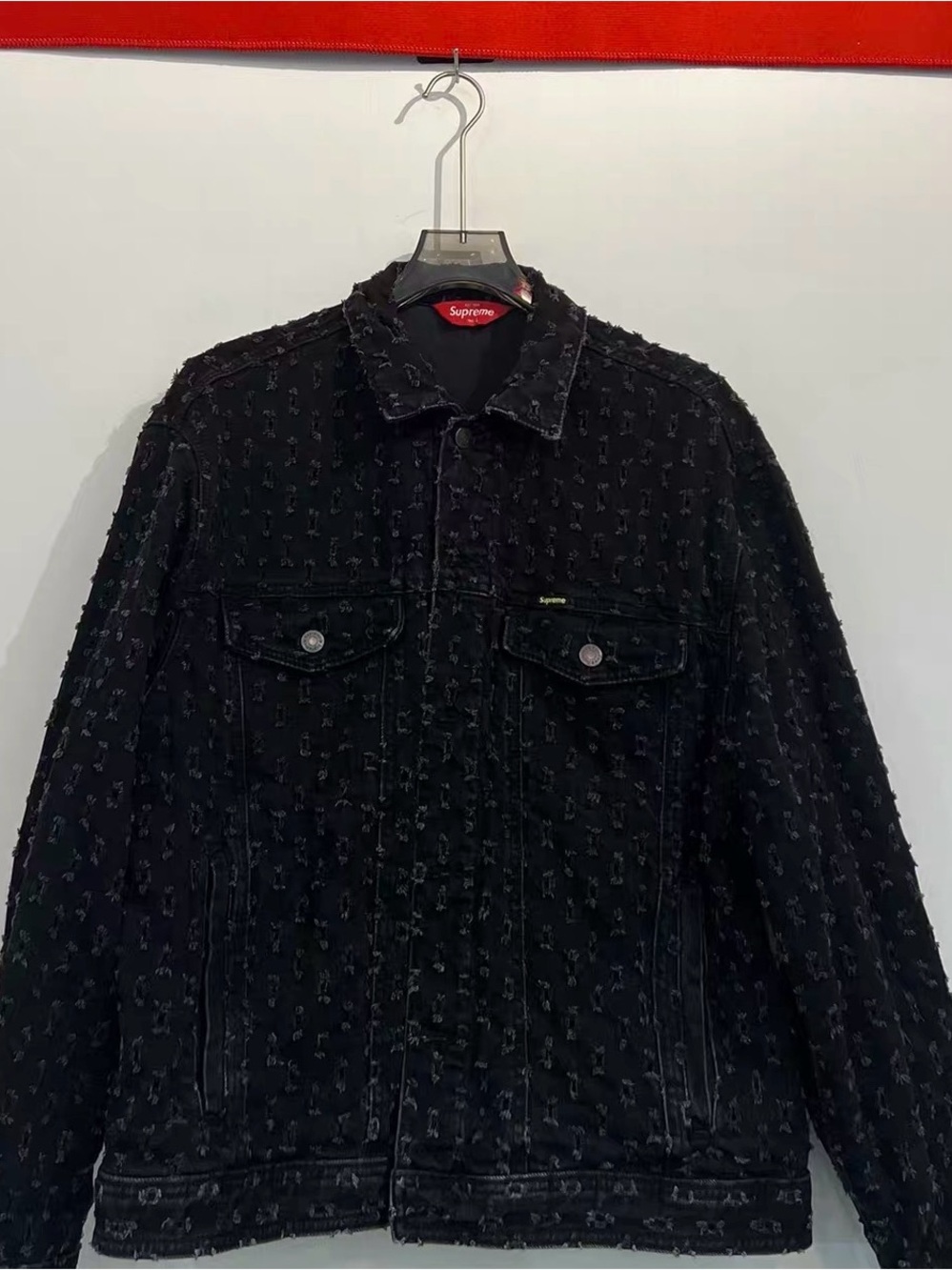 Supreme Black Textured Distressed Denim Jacket - Men's